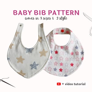 Baby & Toddler Reversible Baby Bib Pattern, Easy Sewing Pattern, Tutorial Video Beginners, Bandana Bib, Baby Shower Gift, Instant Download