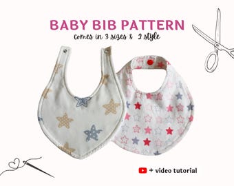 Baby & Toddler Reversible Baby Bib Pattern, Easy Sewing Pattern, Tutorial Video Beginners, Bandana Bib, Baby Shower Gift, Instant Download