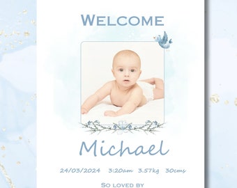 Baby Customised Birth Announcement; Baby Birth; Personalised Birth Announcement, Newborn Baby; Digital download; Your photo baby card