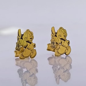 Boucles d'oreilles en argent Schtroumpf bricoleur, boucles d'oreilles dessin animé, bijoux dessin animé, cadeau pour enfant