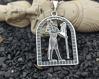 Egyptian God Anubis Cartouche Necklace, Hieroglyph Necklace Jewelry, Custom Made Necklace, 925 Sterling Silver Egypt Necklace with Name