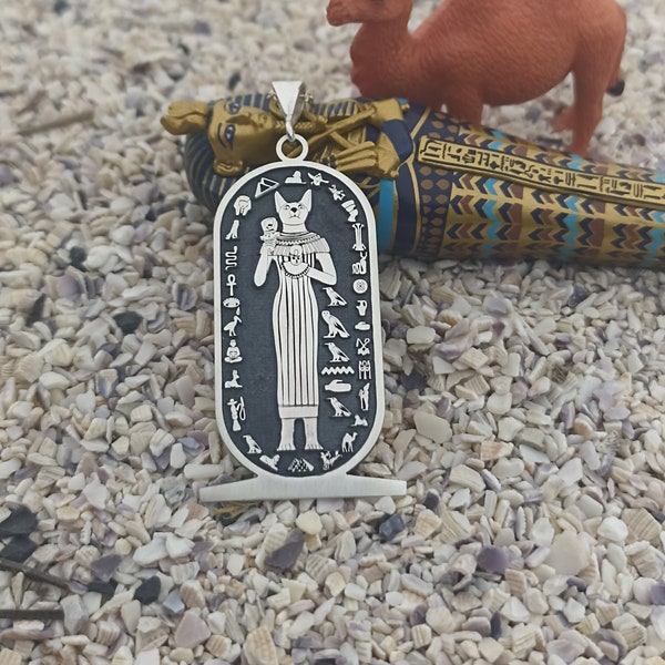 Silver Egyptian Cat Goddess Necklace, Bastet, Bast Goddess Jewelry, Ancient Egypt Cat Necklace, Egyptian Symbol Jewelry, Can Be Personalized