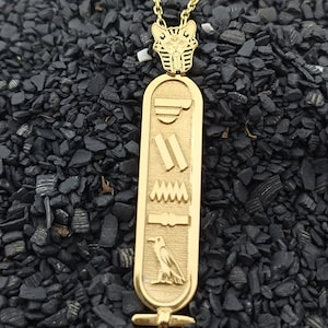 Bastet Egyptian Goddess Nameplate Necklace, Personalized Cartouche Pendant, Bastet Initial Necklace, Fancy Cartouche Necklace, Name Necklace