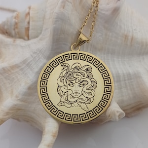 Medusa Name Necklace the Gorgon  Two Side Antique Ancient Greek Mythological Jewelry 925 Sterling Silver