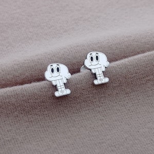 Silver Amazing World of Gumball Stud Earrings, Cartoon Jewelry, Cartoon Earrings, Cute Gift for Girls, Gift for Kids