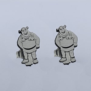Zilveren Shrek Stud Oorbellen, Cartoon oorbellen, Cartoon sieraden, cadeau voor kinderen
