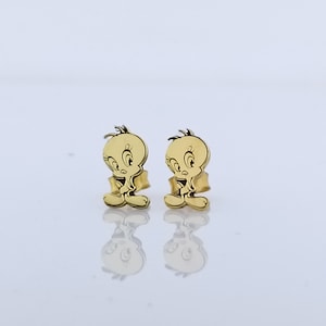 Pendientes de pájaro de plata, pendientes lindos de pollito, regalo de cumpleaños de dibujos animados, joyería de dibujos animados, pendientes de dibujos animados, regalo para niños