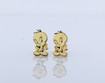 Silver Bird Stud Earrings, Cute Chick Earrings, Cartoon Birthday Gift, Cartoon Jewelry, Cartoon Earrings, Gift for Kids