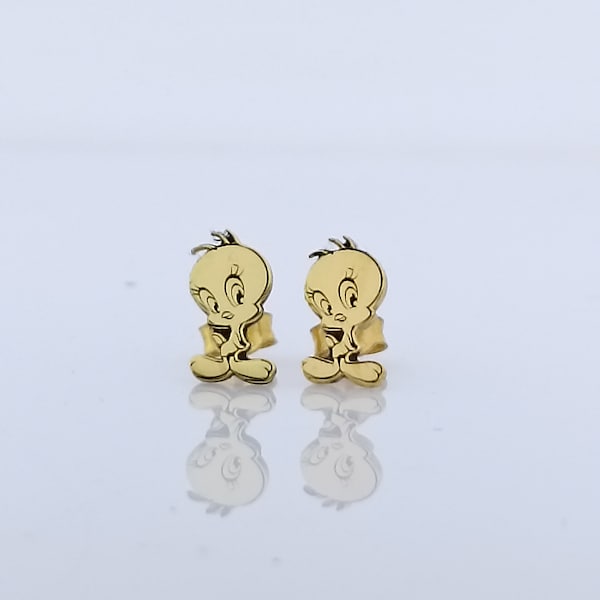 Boucles d'oreilles Silver Tweety Bird - Cadeau d'anniversaire Looney Toons - Bijoux Tweety Bird - Boucles d'oreilles Cartoon