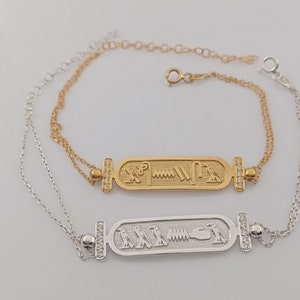 Egypt Cartouche Hieroglyph Name Bracelet Ancient Antique Egyptian Jewelry 925 Sterling Silver