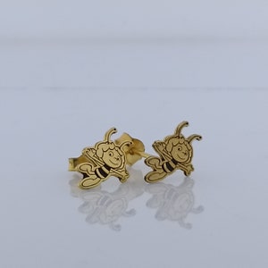 Silver Maya The Bee Stud Earrings, Animal Earrings, Animal Jewelry, Cartoon Earrings, Cartoon Jewelry, Gift for Kids