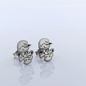 Zilveren architect Smurf Stud Oorbellen, cartoon oorbellen, cartoon sieraden, cadeau voor kinderen