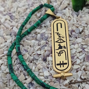 Egypt Cartouche Hieroglyph Necklace  Necklace with Semi Precious Stone Chain Double Sided Ancient Style Jewelry Egyptian Name Accessory