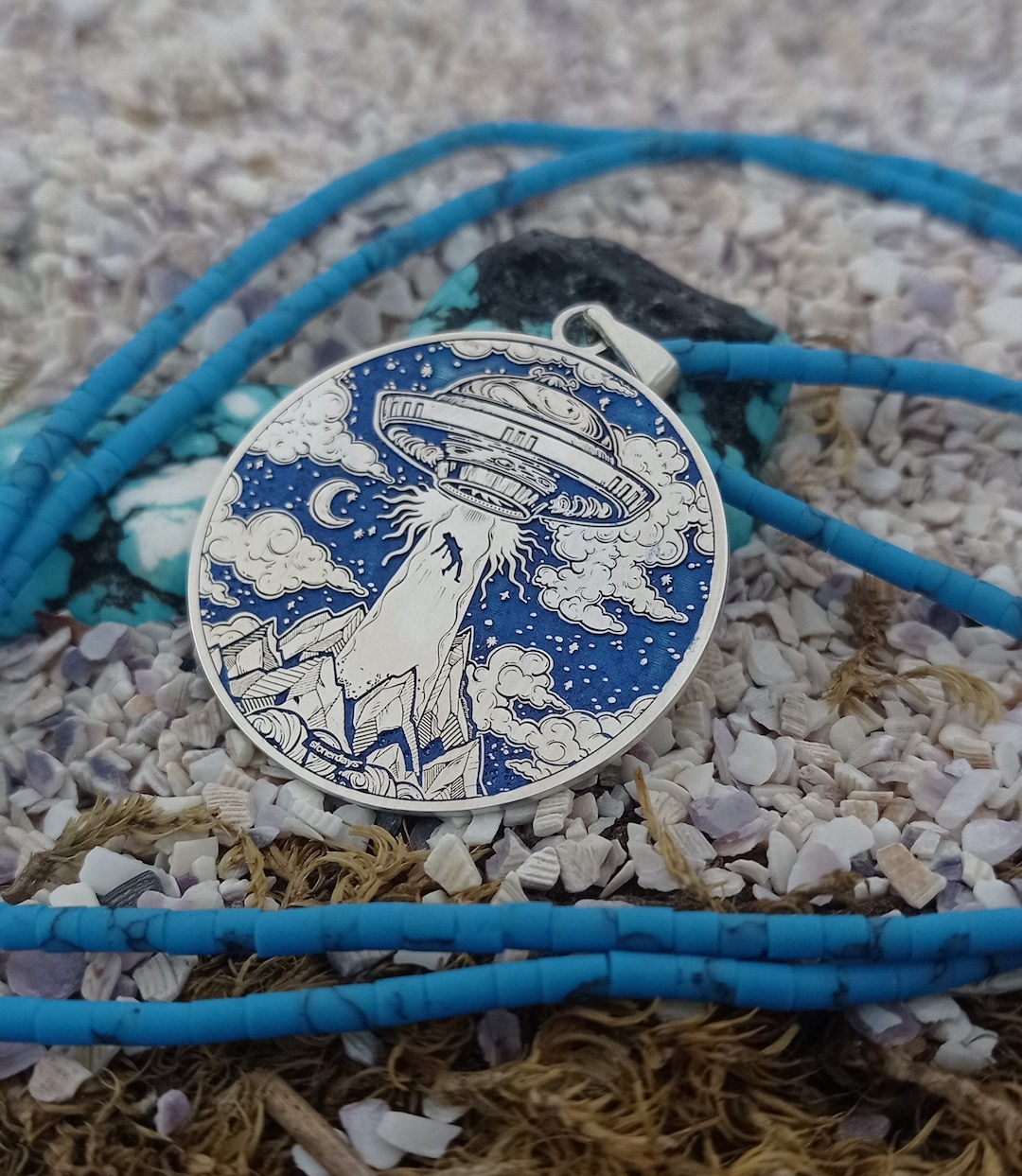 UFO Necklace | Alien Abduction Unique Laser Engraved Necklace | UFO ...