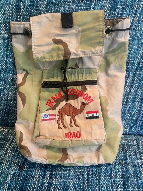 Operation Iraqi Freedom Camel Bag- Iraq War Camouflage US / Iraq Flag Pouch Backpack