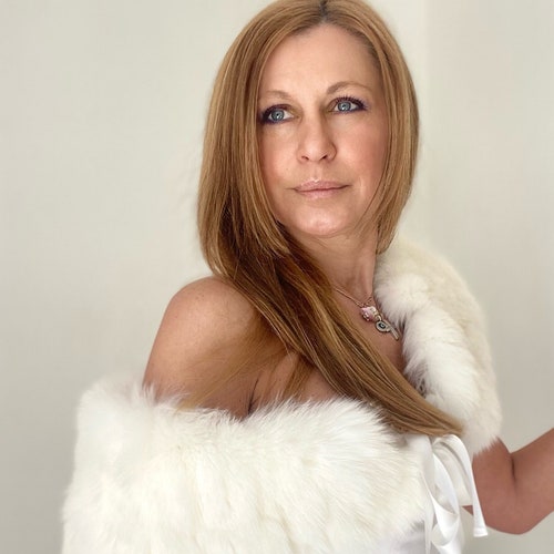 Bridal shops Fox Fur Collar, Real Natural white fox fur Shawl/ shoulder wrap