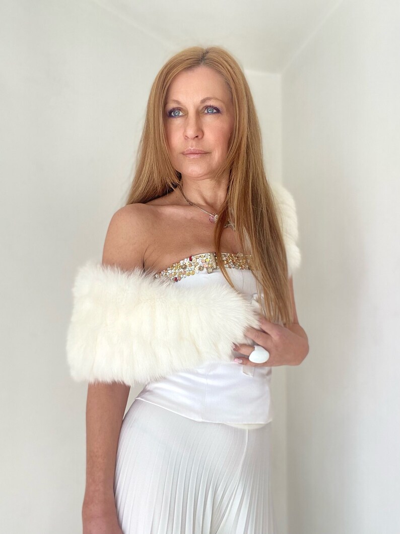 Bridal shops Fox Fur Collar, Real Natural white fox fur Shawl/ shoulder wrap
