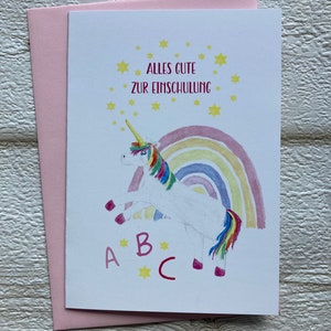 Einschulung, Klappkarte, A6, Grußkarte, Einhorn