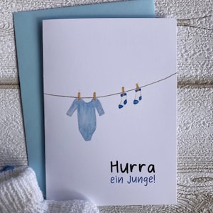 Biglietto di compleanno, biglietto piegato, A6, nascita, blu, bambino