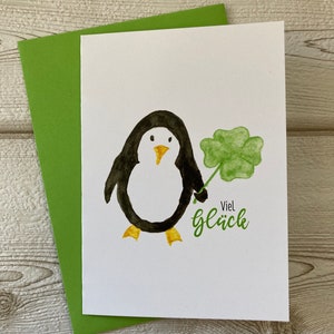 Wenskaart, vouwkaart, pinguïn, klaverblad, A6