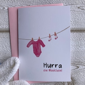 Biglietto di compleanno, biglietto piegato, A6, nascita, rosa, bambino