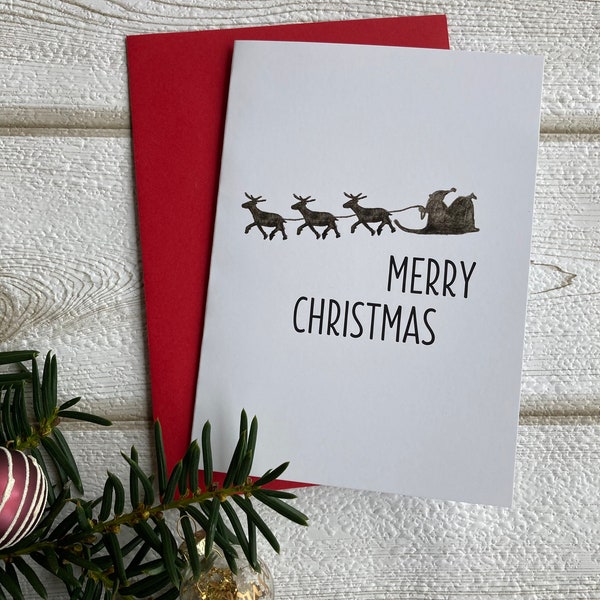 Weihnachtskarte, Klappkarte, Rentier, Schlitten, A6