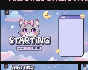 Animated Cat Stream Overlay – Kawaii Pastel Design (WebM, PNG)