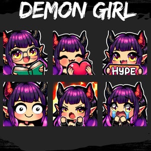 Demon Girl Emotes for Twitch | Succubus | Kawaii Anime Emote Pack | Cute Demon Emotes | Streamer Graphics | Twitch Kick Youtube