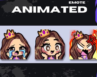 Animated Brunette Princess Chibi Emote Pack: Kawaii Queen (Digital Download)