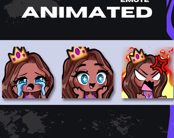 Animated Princess Chibi Twitch Emotes: Dark Skin, Blue Eyes (112px .gif)