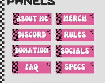Pink Checkerboard Twitch Panels | Y2K Retro Streamer Graphics (Digital Download)