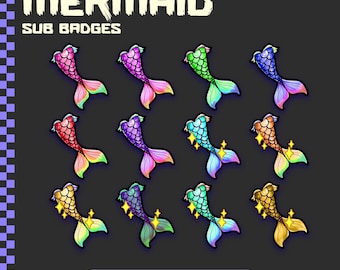 Mermaid Sub Badges for Twitch, Kick, YouTube (Digital Download)