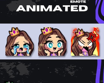 Animated Brunette Princess Twitch Emotes: Chibi Queen Pack (Instant Download)