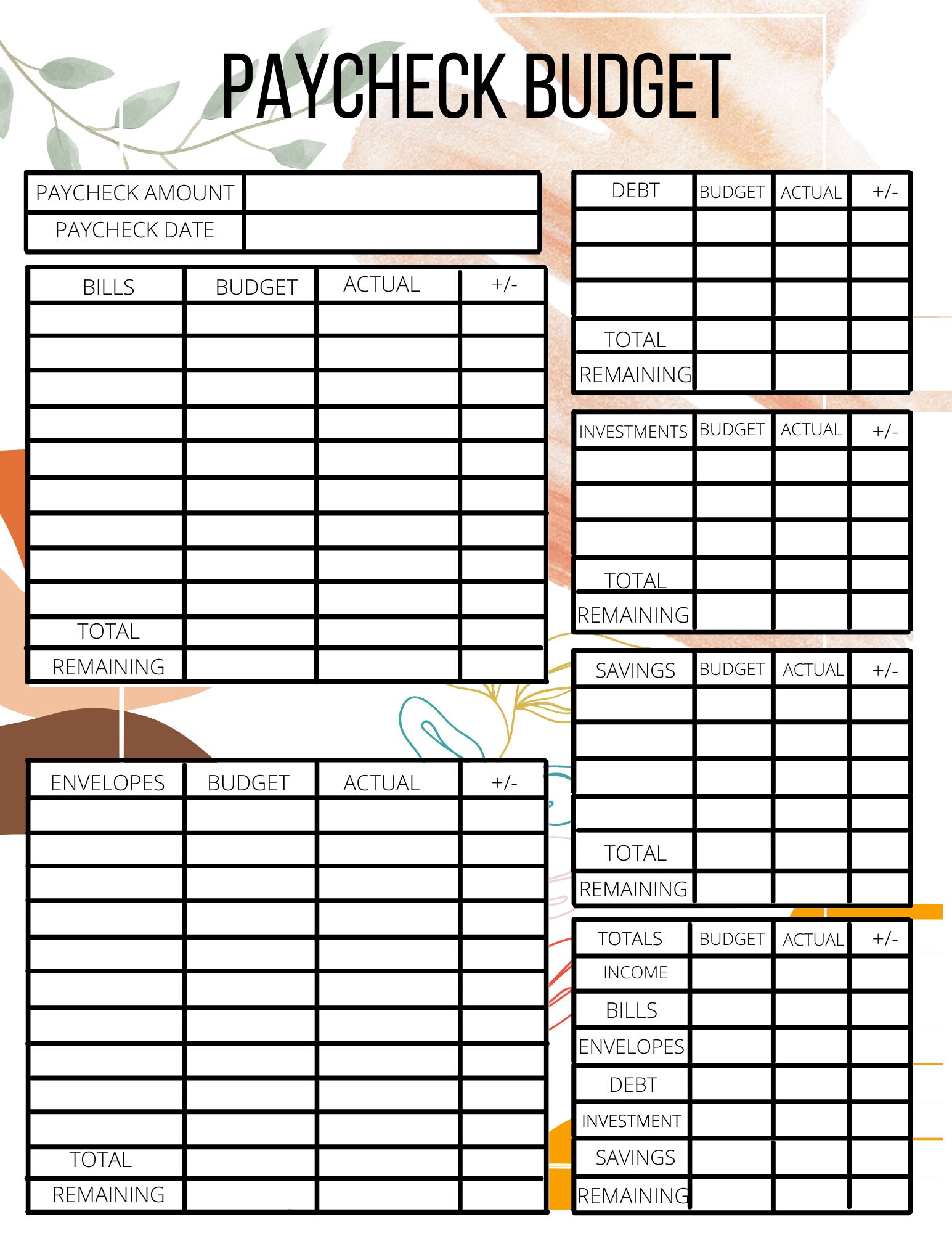Paycheck Budget Template- Boho - Etsy