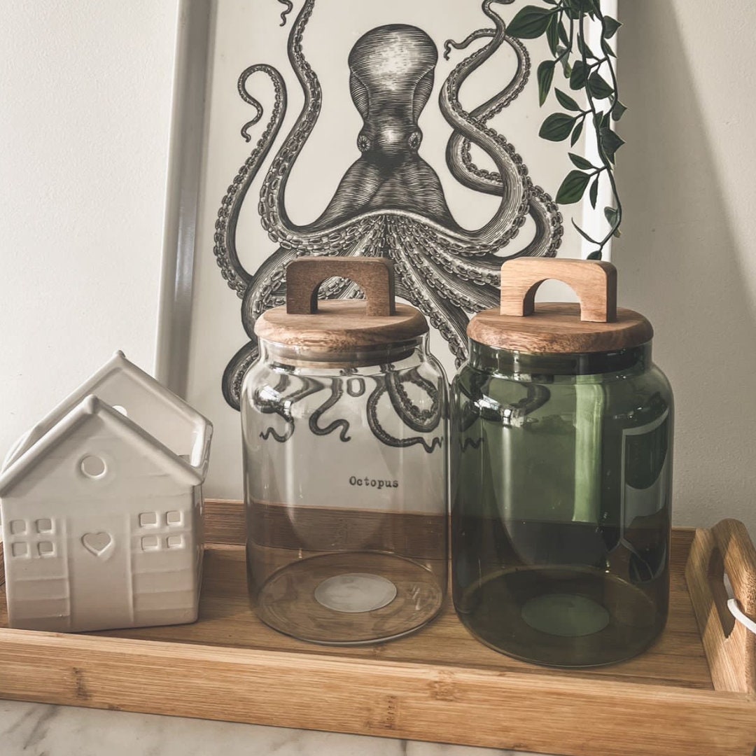 Glass Storage Jar With Wooden Lid 2 Colours Etsy UK