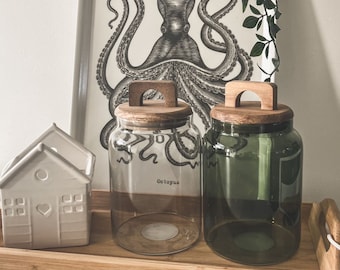 Glass storage jar with wooden lid - 2 colours