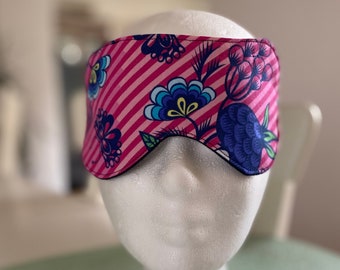 Schlafbrille Schlafmaske aus Baumwolle und Flanell mit Volumenvlies verstärkt Schlafbrille pinke Blumen