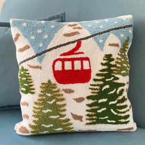 Punch Needle Christmas Pillow Cover: Winter Ski Theme