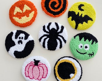 Pumpkin Car Coasters For Halloween , 1 Pc Punch Needle Handmade Halloween Coaster, Halloween Decoration, Halloween Gift