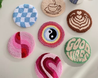 Handmade Punch Needle Coasters, Cute and Colorful Tufted Mug Rugs, Christmas Gift, Home Decor Ideas, Housewarming Gift