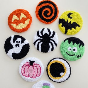 Pumpkin Car Coasters For Halloween , 1 Pc Punch Needle Handmade Halloween Coaster, Halloween Decoration, Halloween Gift image 1
