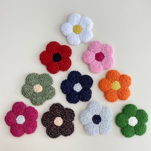 Floral Themed Punch Needle Car Coaster, Handmade Cute and Colorful Rugs, Set of 2 Flower Car Coasters, Christmas Gift, Gift Idea for New Car