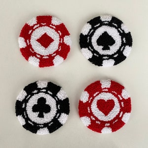 Casino Poker Chips Car Coaster, Custom Handmade Punch Needle Spades Car Accessories, Set of 2 Poker Chip Car Coasters, Gift for Poker Lovers