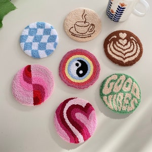 Handmade Punch Needle Coasters, Cute and Colorful Tufted Mug Rugs, Christmas Gift, Home Decor Ideas, Housewarming Gift