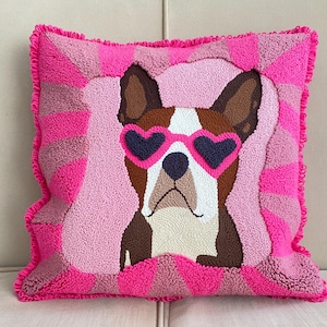 Pink Dog Punch Embroidery Pillow Cover: Fun Farmhouse Decor