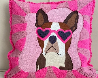 Pink Dog Punch Embroidery Pillow Cover: Fun Farmhouse Decor