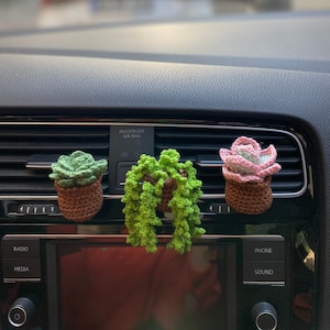 Mini Plant Car Air Vent Clip, Handmade Boho Car Accessories, Crochet Air Vent Charm, Cute Car Decor, New Car Gift, Car Air Freshener