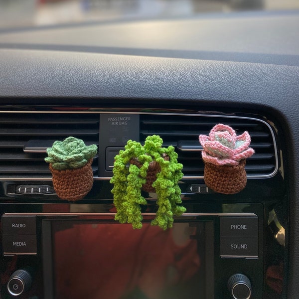 Mini Plant Car Air Vent Clip, Handmade Boho Car Accessories, Crochet Air Vent Charm, Cute Car Decor, New Car Gift, Car Air Freshener