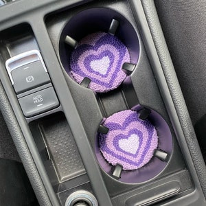 Punch Needle Handmade Car Coasters, Purple and Brown Heart Car Accessories, Pink and Green Heart Car Mug Rug, Christmas Gift