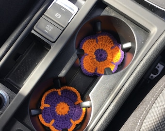 Set of 2 Car Coasters, Flower Pattern Crochet Car Coasters, Personalized Car Accessories, Mother's Day, New Car Gift, Car Mug Rugs Decor